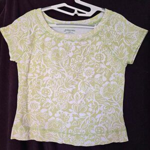 S St John's Bay 100% Cotton Light Green & White Printed T-shirt / Top / Blouse